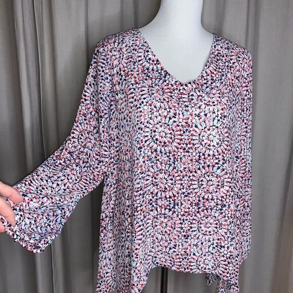 Gloria Lance Asymmetrical Kaleidoscope V-neck Top Sz Medium - Picture 2 of 5